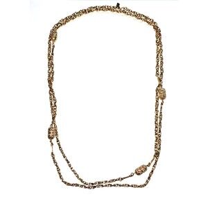 Vintage 70's Sarah Coventry Four Seasons Gold Tone Filigree Chain Necklace 52"